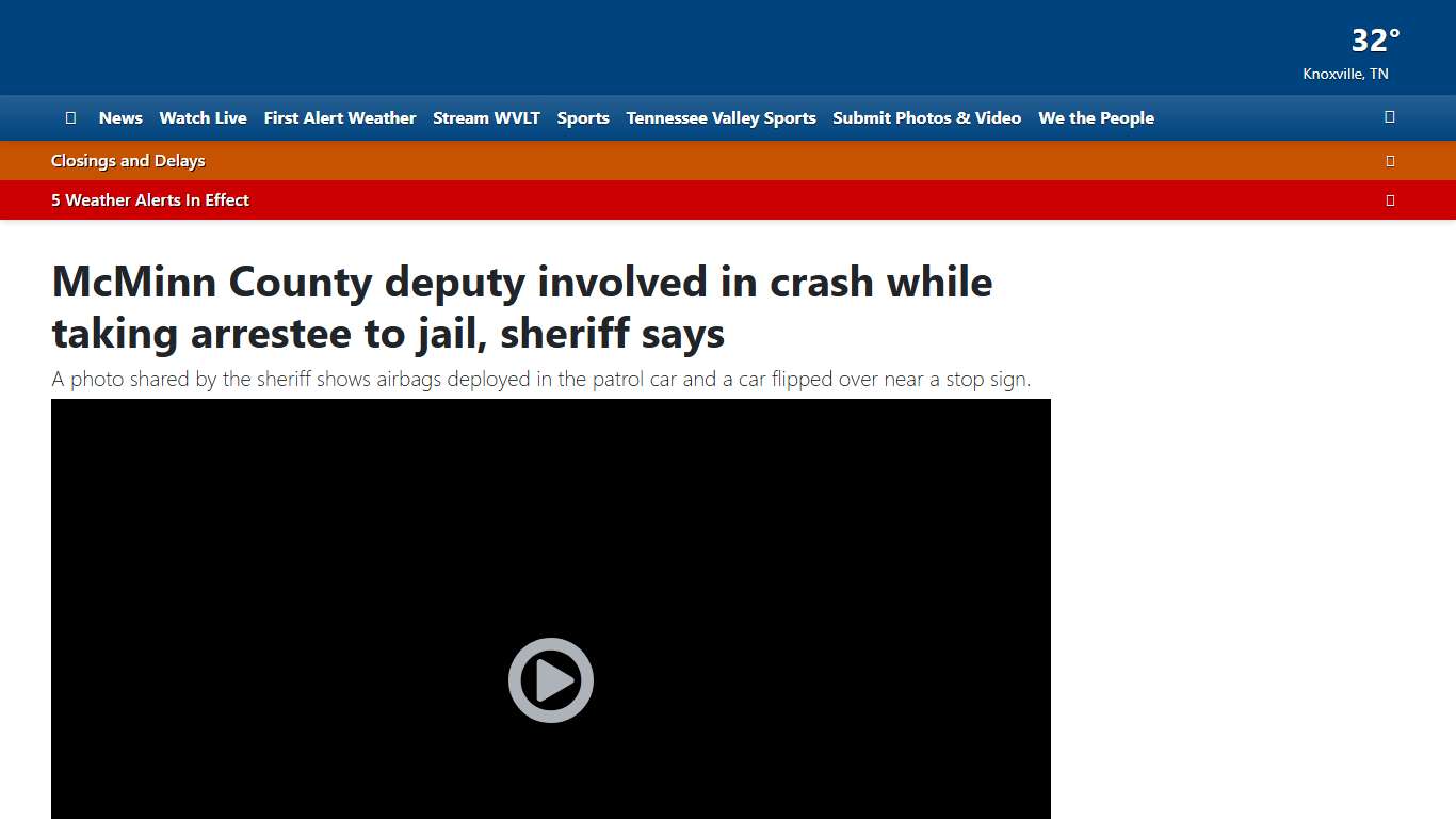 McMinn County deputy involved in crash while taking arrestee to jail, sheriff says