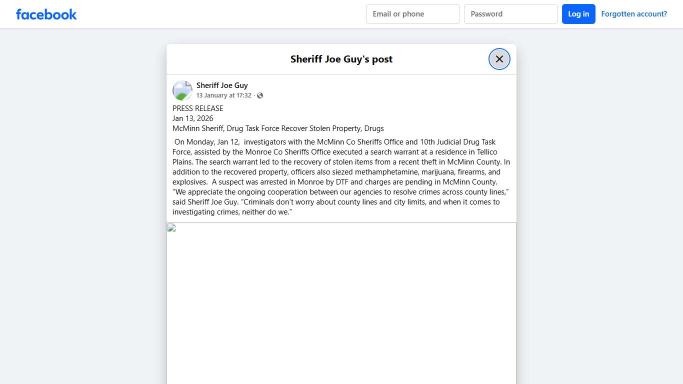 Sheriff Joe Guy - PRESS RELEASE Jan 13, 2026 McMinn... Facebook